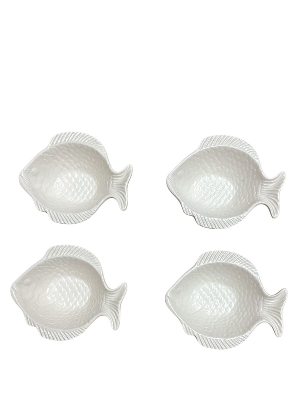 Vintage White Fish-Shaped Ceramic Bowls - Pack of 4